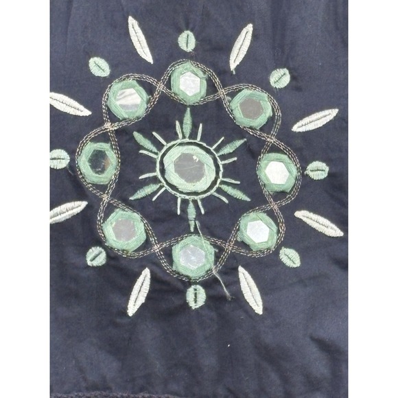Ann Taylor LOFT‎ Petites 2P Navy Embroidered Boho Peasant Skirt Mirror Beaded - Picture 3 of 10